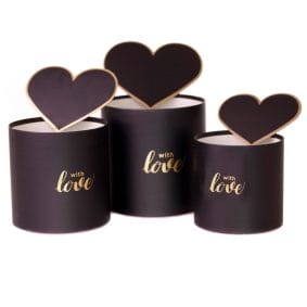 Set 3 cutii rotunde cu inimi - model with love negru 1 - craftup.ro