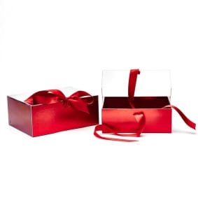 Set 2 cutii dreptunghiulare cu fereastră transparentă și panglică - roșu 1 - craftup.ro
