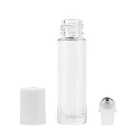 Sticluță transparentă cu roll on metalic și capac alb 10ml 1 - craftup.ro